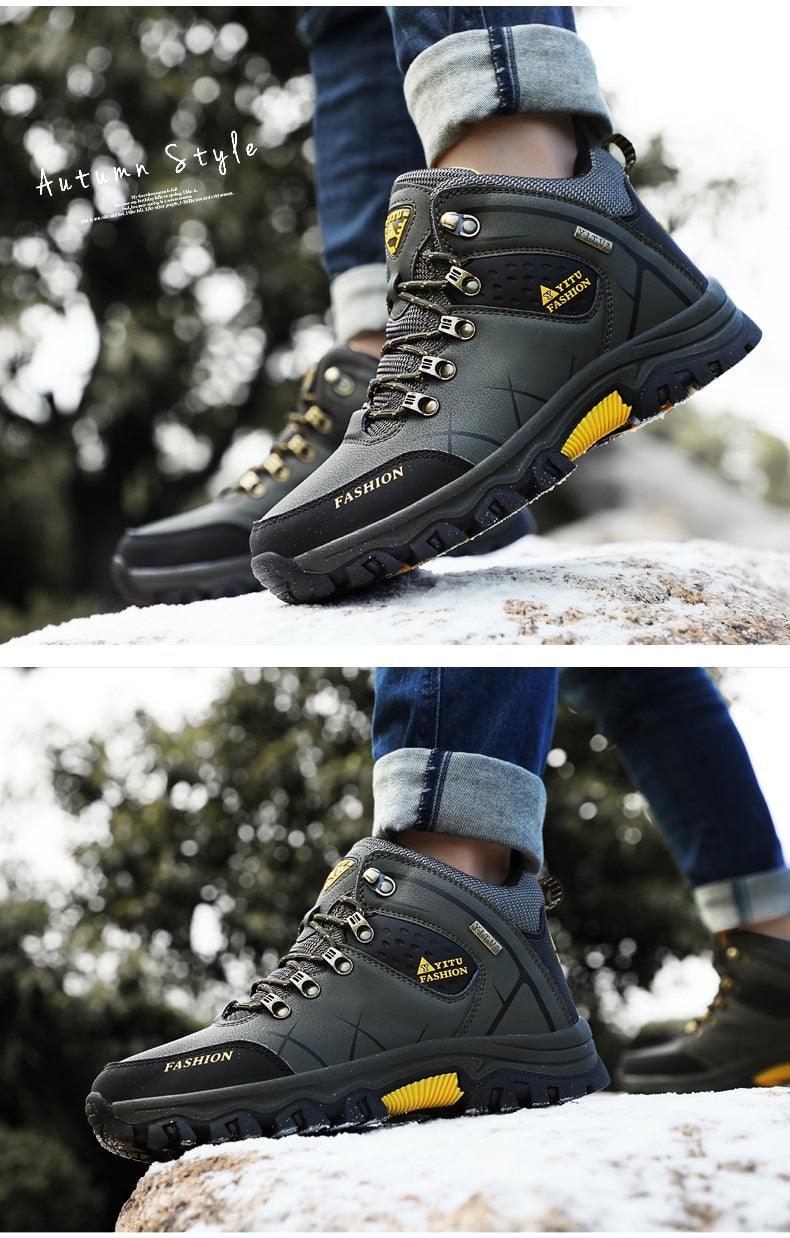 Mens Waterproof Leather Winter Snow Boots Outdoor Hiking Shoes