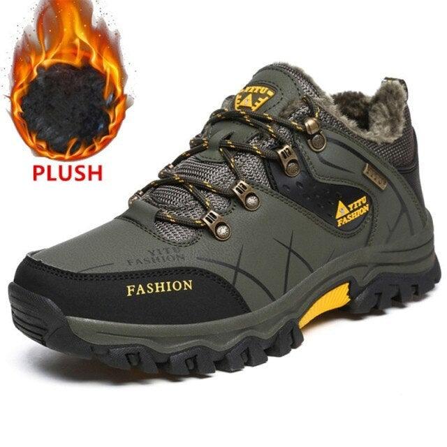 Mens Waterproof Leather Winter Snow Boots Outdoor Hiking Shoes