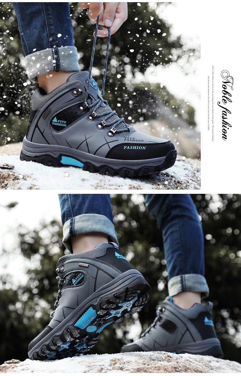 Mens Waterproof Leather Winter Snow Boots Outdoor Hiking Shoes