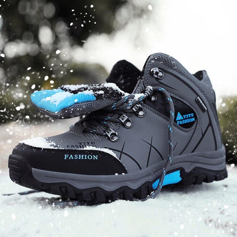 Mens Waterproof Leather Winter Snow Boots Outdoor Hiking Shoes