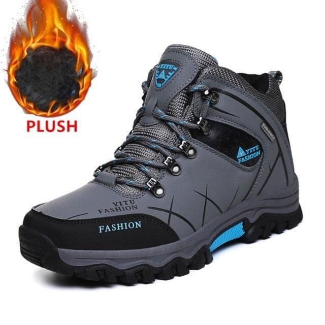 Mens Waterproof Leather Winter Snow Boots Outdoor Hiking Shoes