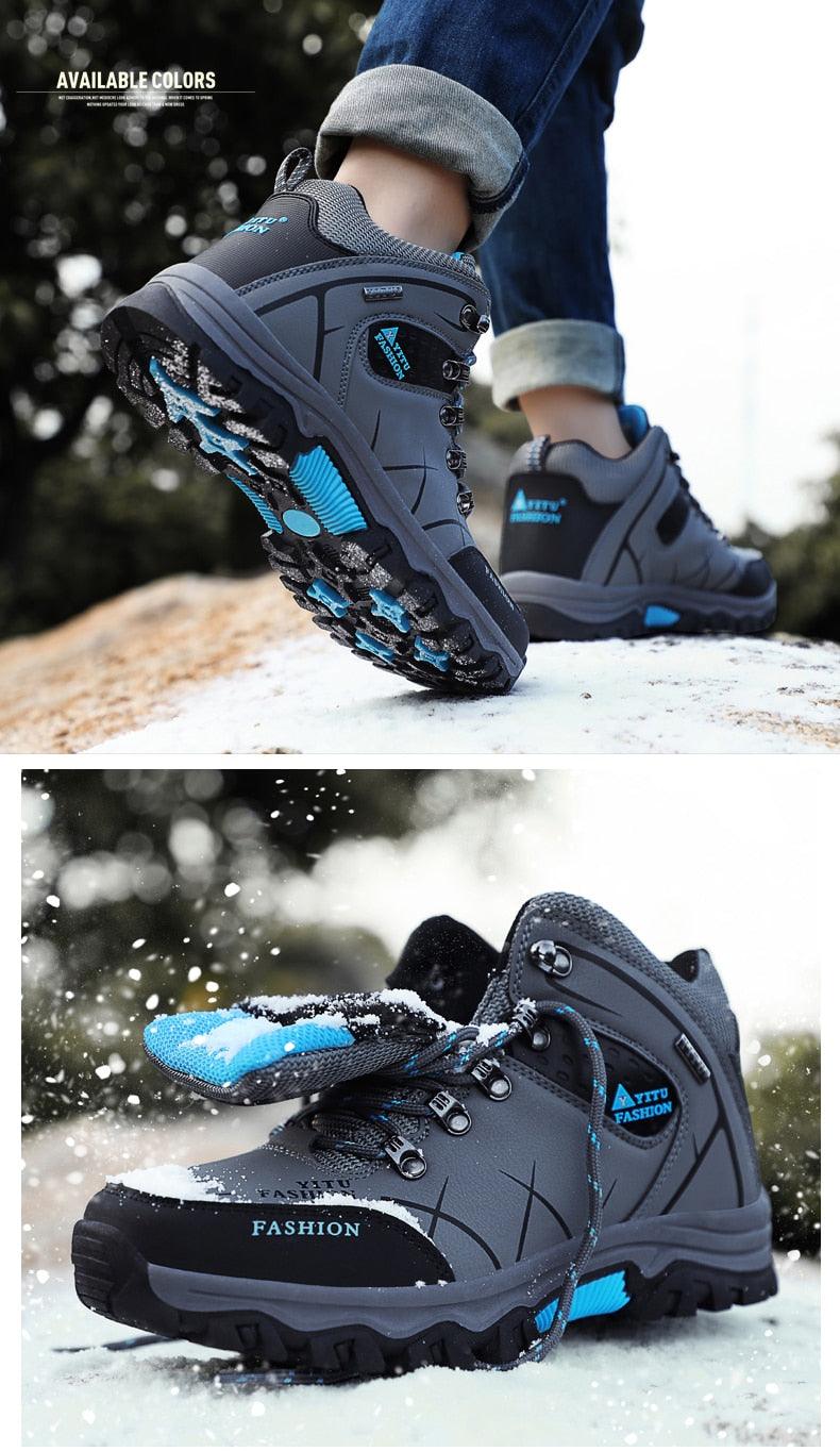 Mens Waterproof Leather Winter Snow Boots Outdoor Hiking Shoes