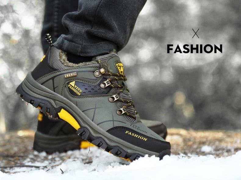 Mens Waterproof Leather Winter Snow Boots Outdoor Hiking Shoes