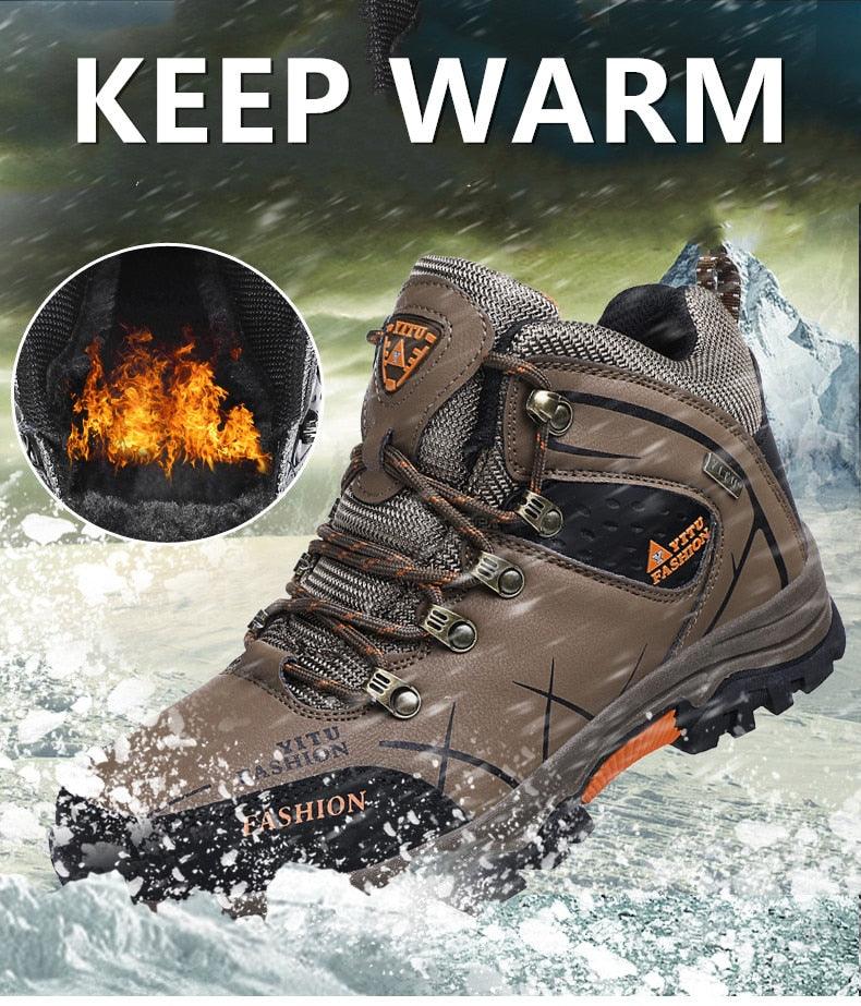 Mens Waterproof Leather Winter Snow Boots Outdoor Hiking Shoes