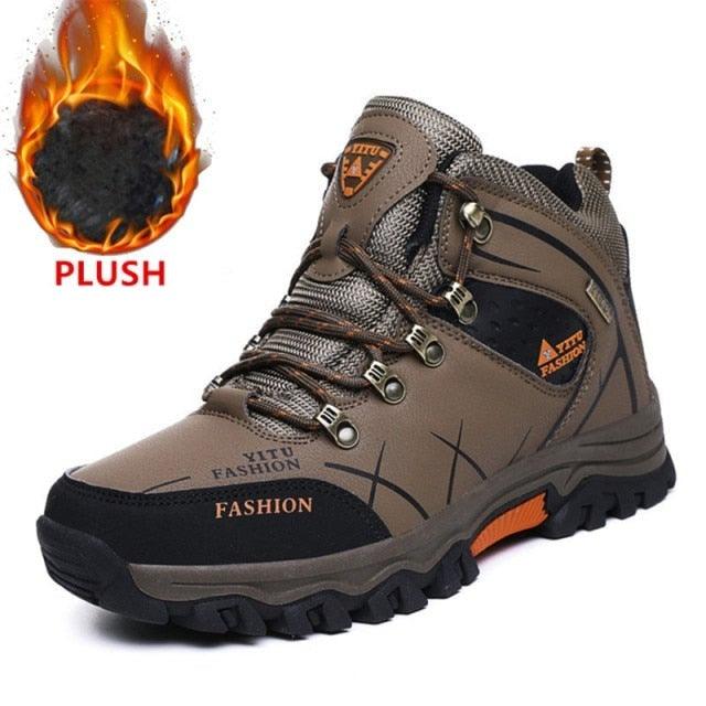 Mens Waterproof Leather Winter Snow Boots Outdoor Hiking Shoes