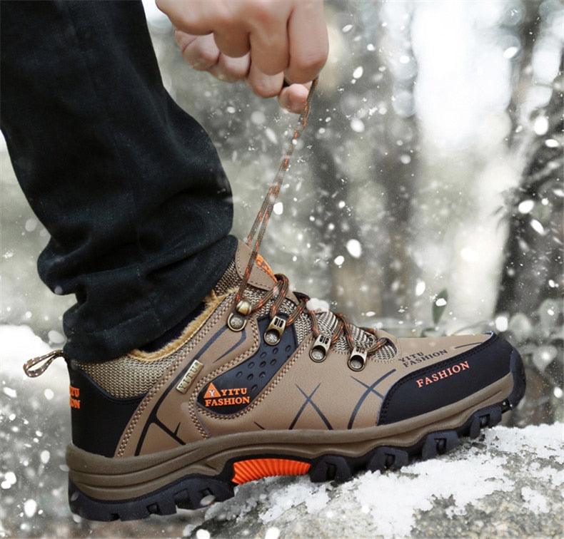 Mens Waterproof Leather Winter Snow Boots Outdoor Hiking Shoes