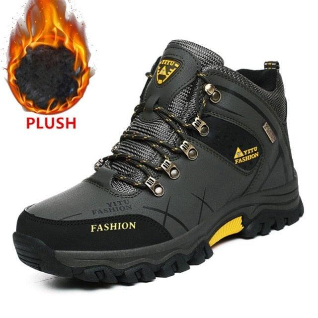 Mens Waterproof Leather Winter Snow Boots Outdoor Hiking Shoes