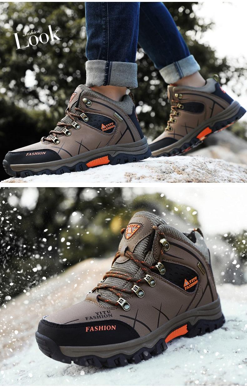 Mens Waterproof Leather Winter Snow Boots Outdoor Hiking Shoes