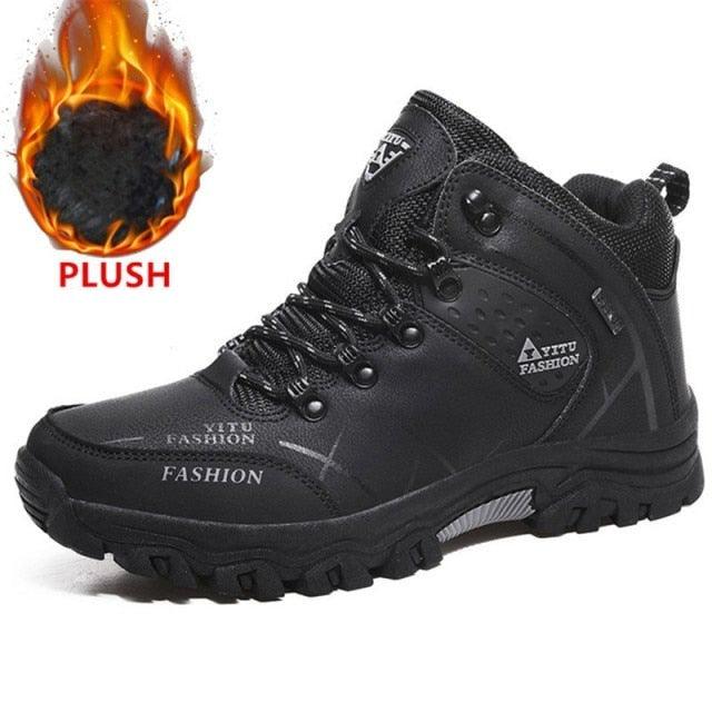 Mens Waterproof Leather Winter Snow Boots Outdoor Hiking Shoes