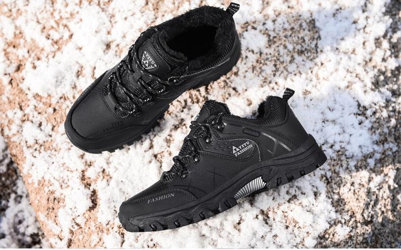 Mens Waterproof Leather Winter Snow Boots Outdoor Hiking Shoes