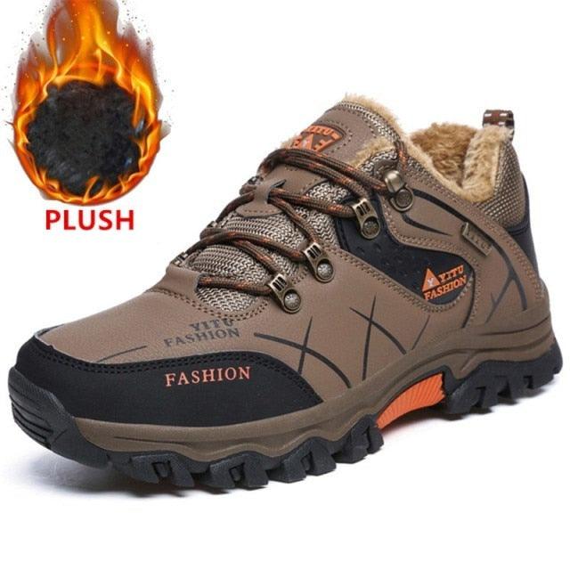 Mens Waterproof Leather Winter Snow Boots Outdoor Hiking Shoes