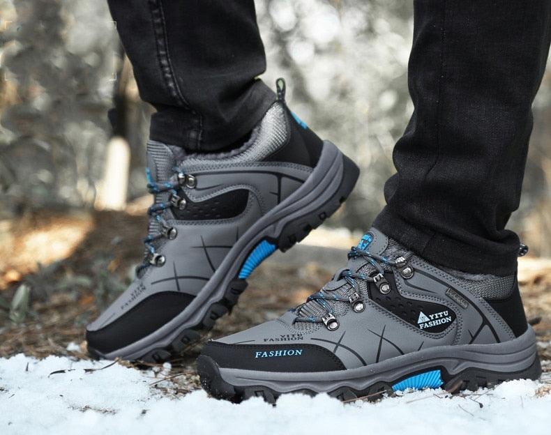 Mens Waterproof Leather Winter Snow Boots Outdoor Hiking Shoes