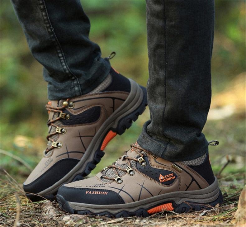 Mens Waterproof Leather Winter Snow Boots Outdoor Hiking Shoes
