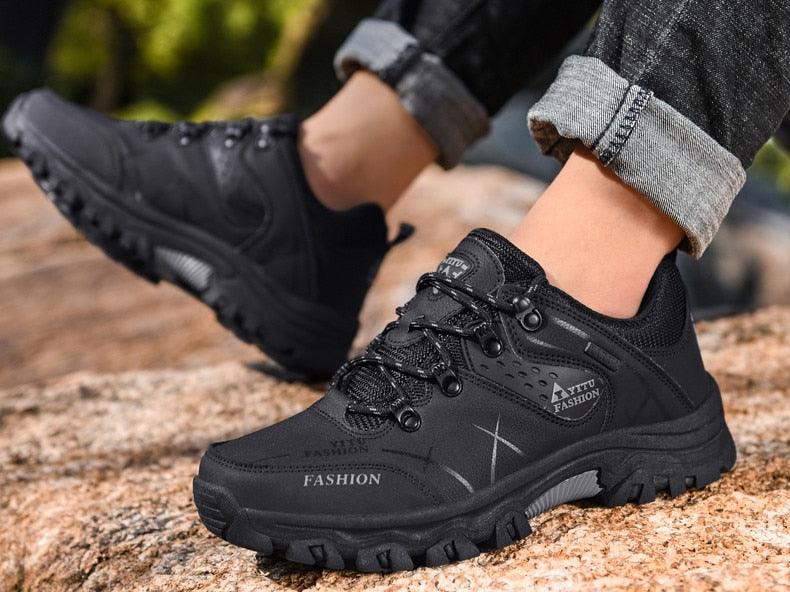 Mens Waterproof Leather Winter Snow Boots Outdoor Hiking Shoes