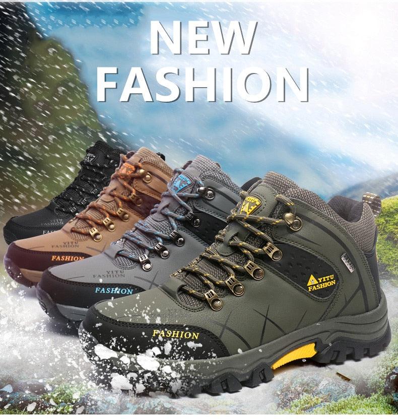 Mens Waterproof Leather Winter Snow Boots Outdoor Hiking Shoes