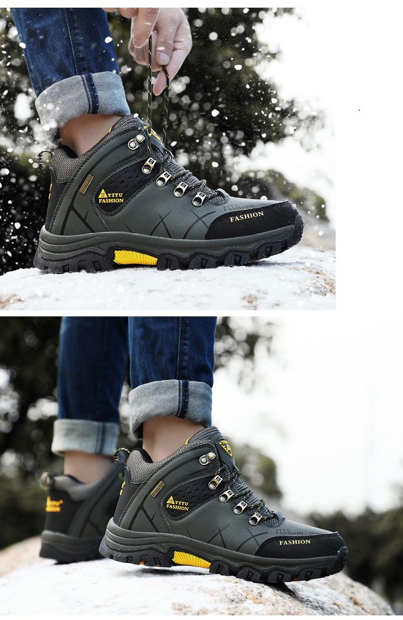 Mens Waterproof Leather Winter Snow Boots Outdoor Hiking Shoes