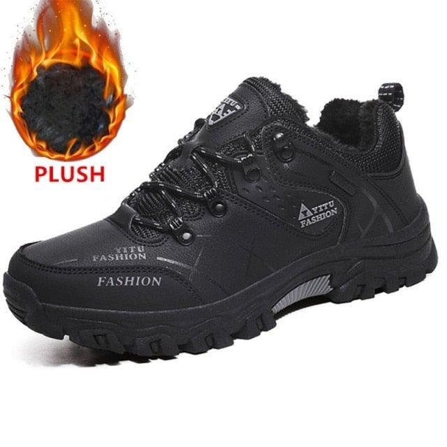 Mens Waterproof Leather Winter Snow Boots Outdoor Hiking Shoes