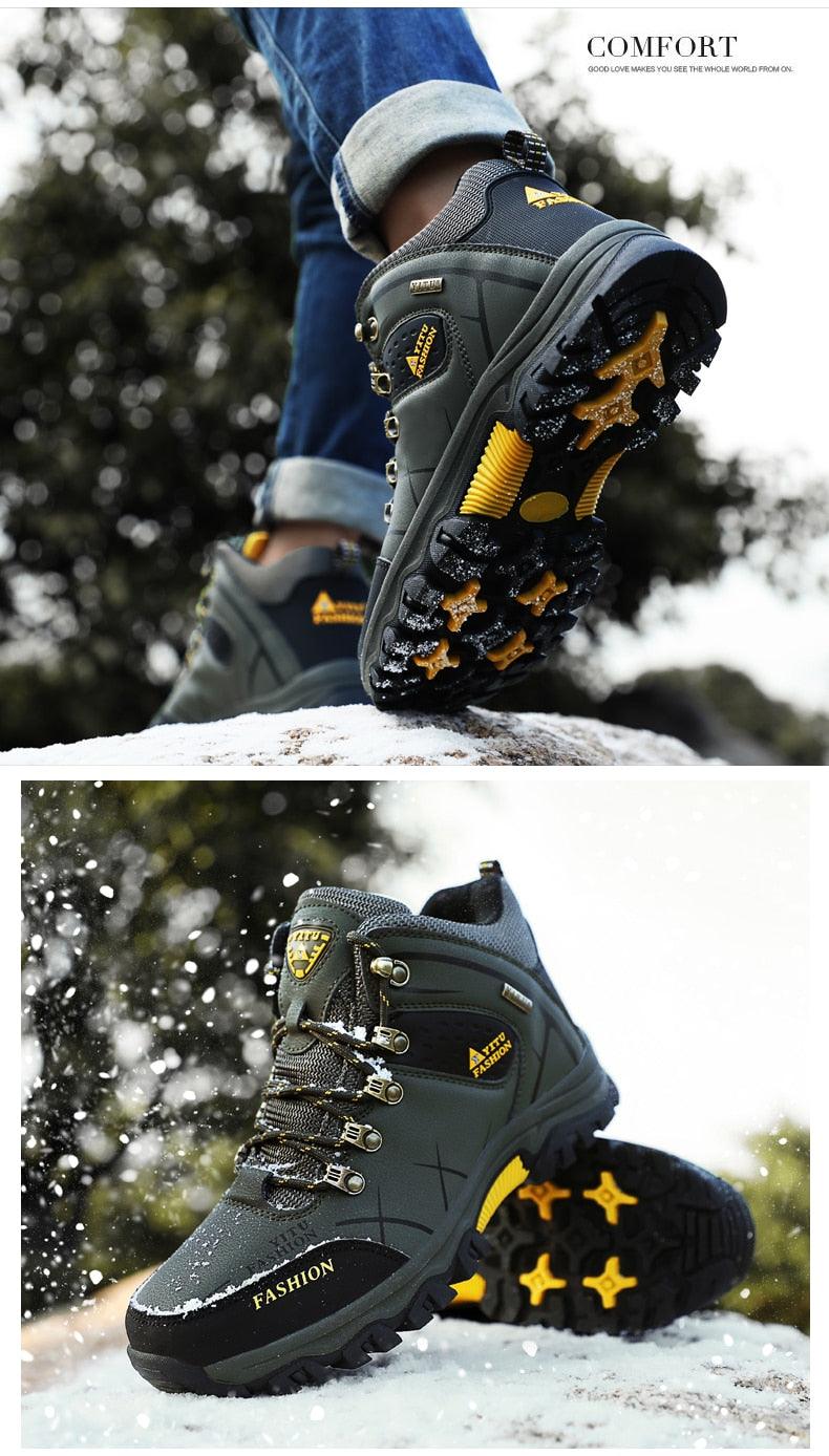 Mens Waterproof Leather Winter Snow Boots Outdoor Hiking Shoes