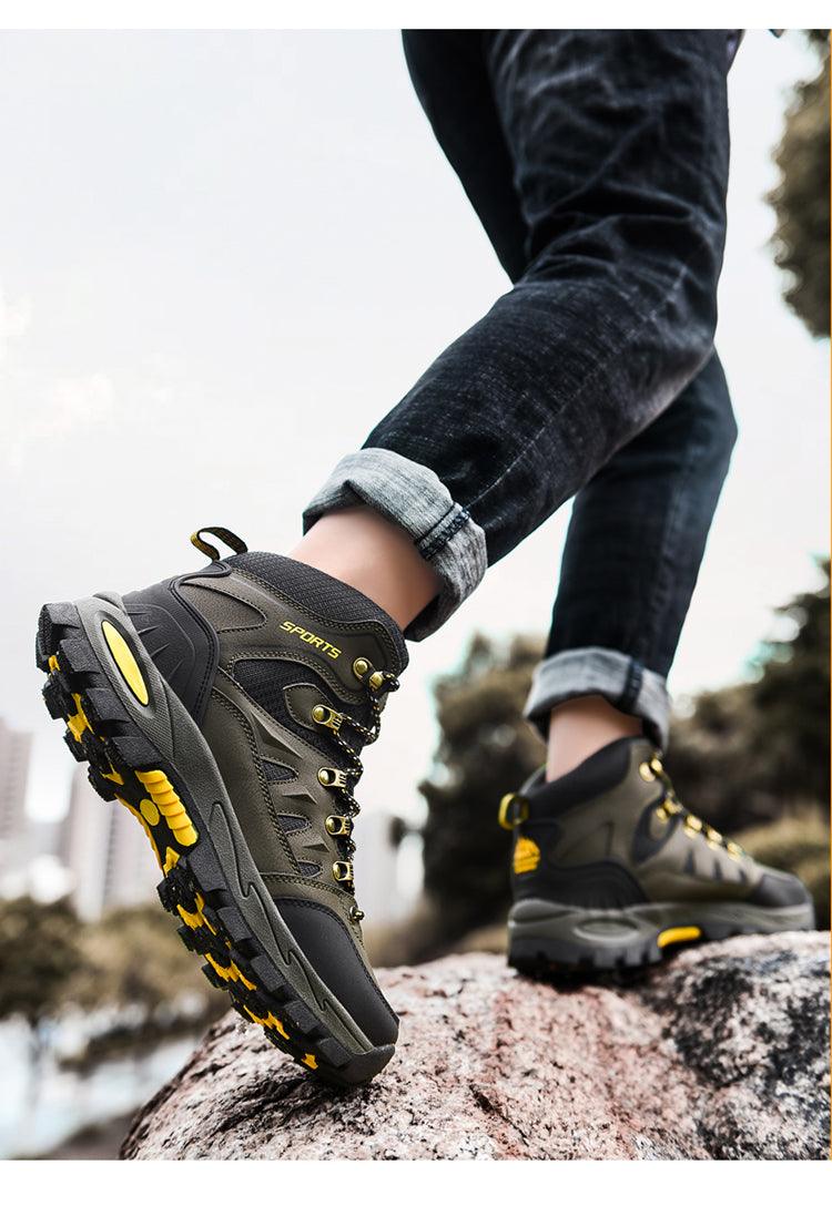 Unisex High-Top Leather Hiking Boots Breathable Non-Slip Shoes