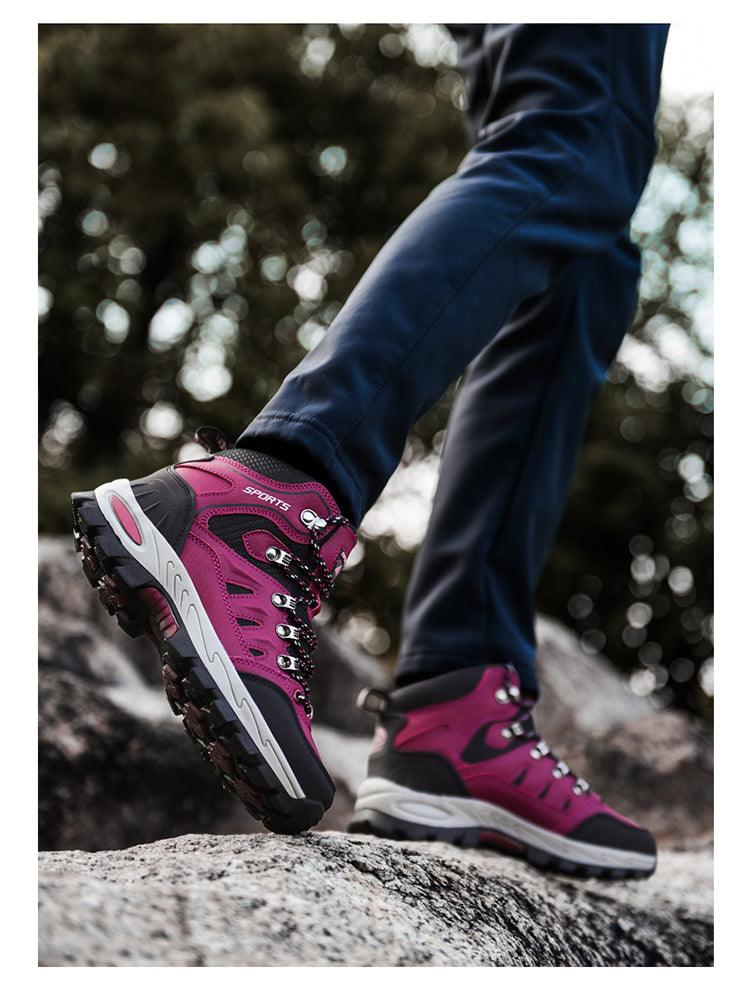 Unisex High-Top Leather Hiking Boots Breathable Non-Slip Shoes