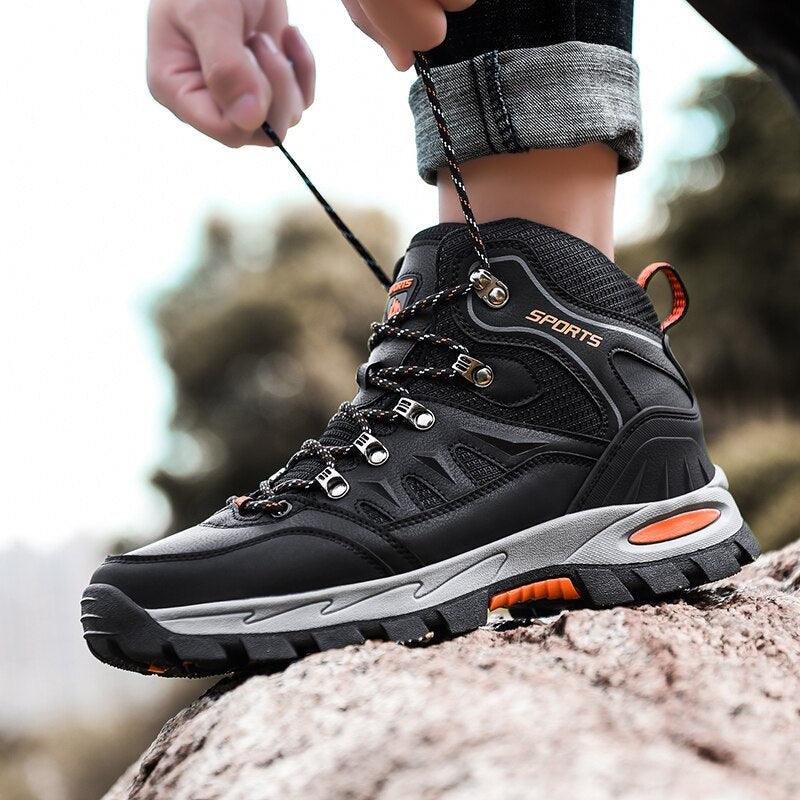 Unisex High-Top Leather Hiking Boots Breathable Non-Slip Shoes