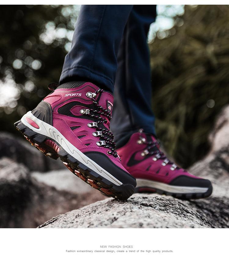 Unisex High-Top Leather Hiking Boots Breathable Non-Slip Shoes