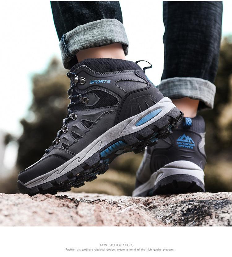 Unisex High-Top Leather Hiking Boots Breathable Non-Slip Shoes