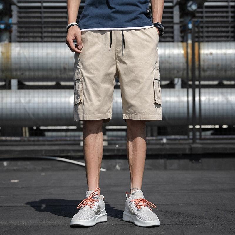 Men's Relaxed Fit Cotton Cargo Shorts with Drawstring Utility Pockets