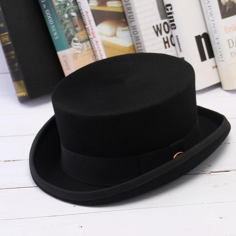 Classic Wool Pork Pie Hat Breathable Flat Top Fedora Unisex