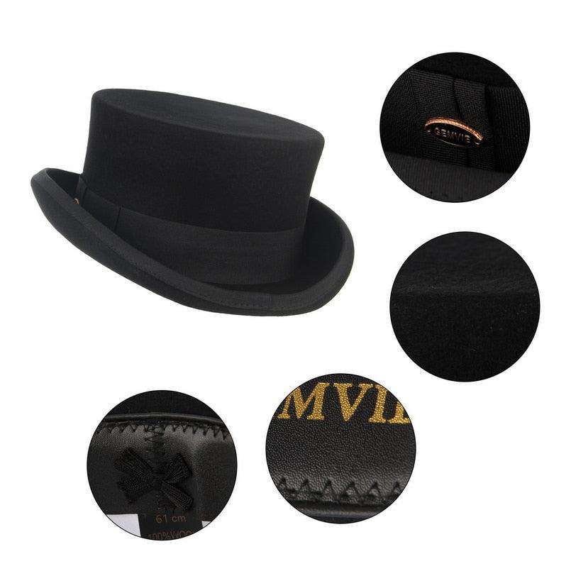 Classic Wool Pork Pie Hat Breathable Flat Top Fedora Unisex
