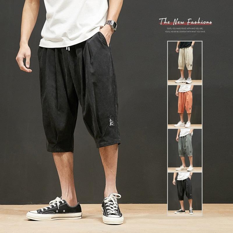 Men's Breathable Cotton Casual Shorts Loose Fit Drawstring Pants