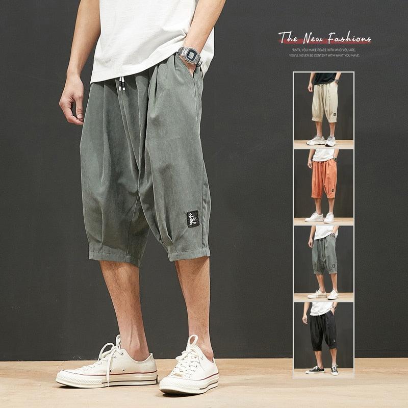 Men's Breathable Cotton Casual Shorts Loose Fit Drawstring Pants