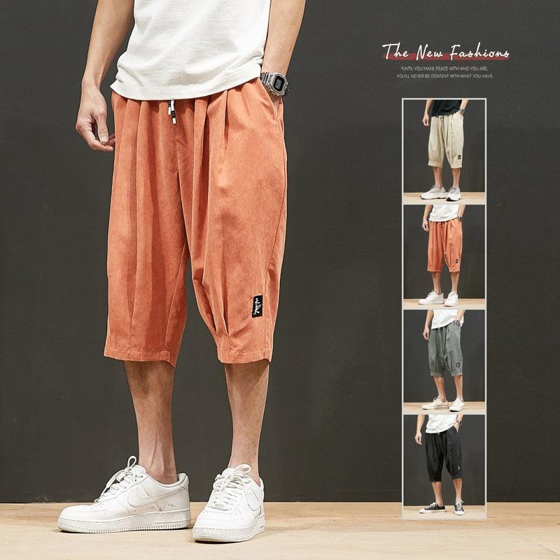 Men's Breathable Cotton Casual Shorts Loose Fit Drawstring Pants