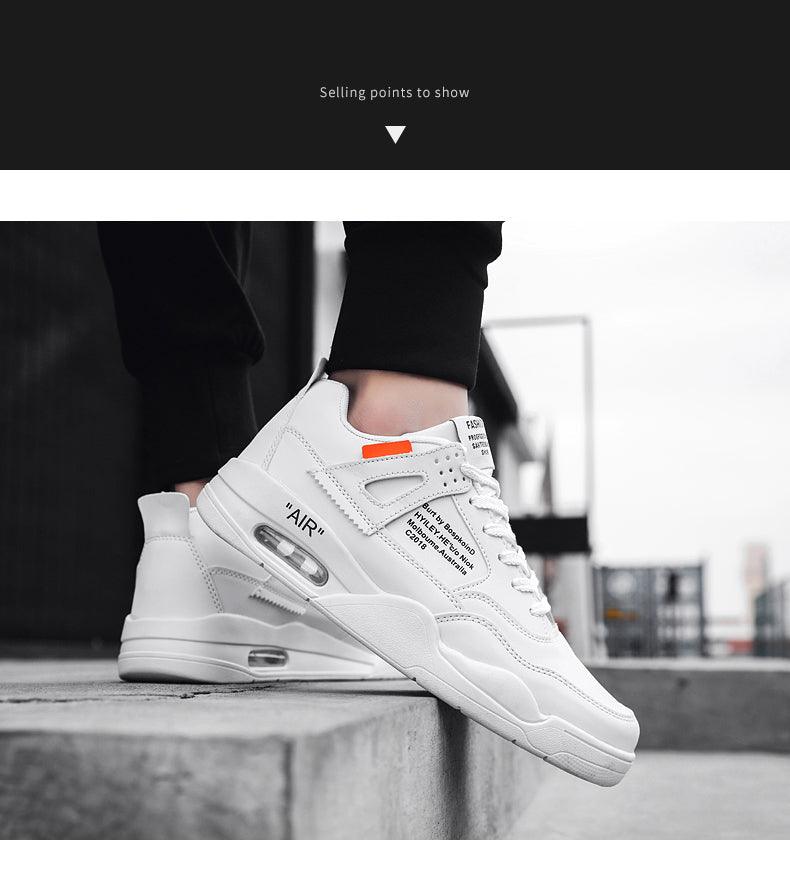 Men's White Casual Leather Fashion Sneakers Air Cushion Trainers