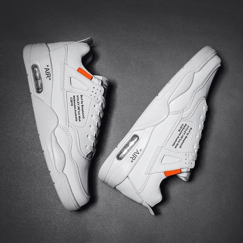 Men's White Casual Leather Fashion Sneakers Air Cushion Trainers