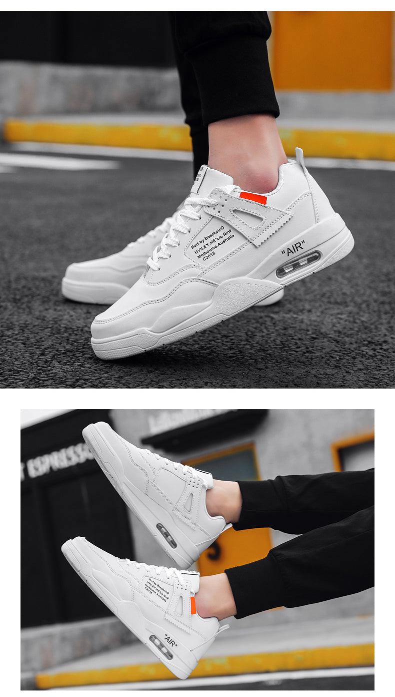 Men's White Casual Leather Fashion Sneakers Air Cushion Trainers