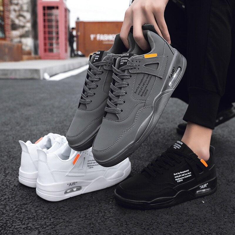 Men's White Casual Leather Fashion Sneakers Air Cushion Trainers