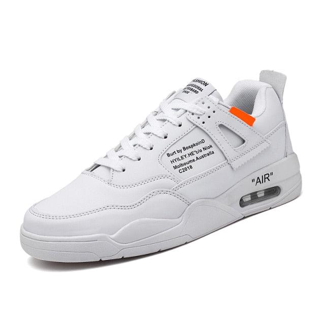 Stevvex men's white leather fashion sneakers with air cushion soles