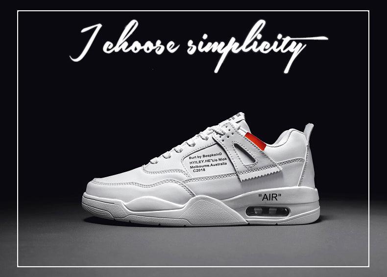 Men's White Casual Leather Fashion Sneakers Air Cushion Trainers