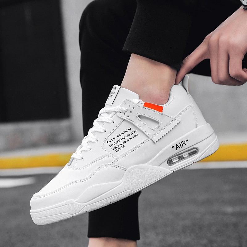 Men's White Casual Leather Fashion Sneakers Air Cushion Trainers