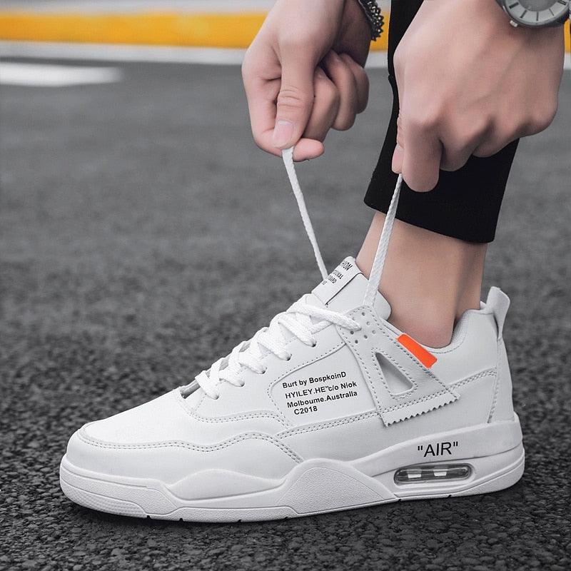 Men's White Casual Leather Fashion Sneakers Air Cushion Trainers