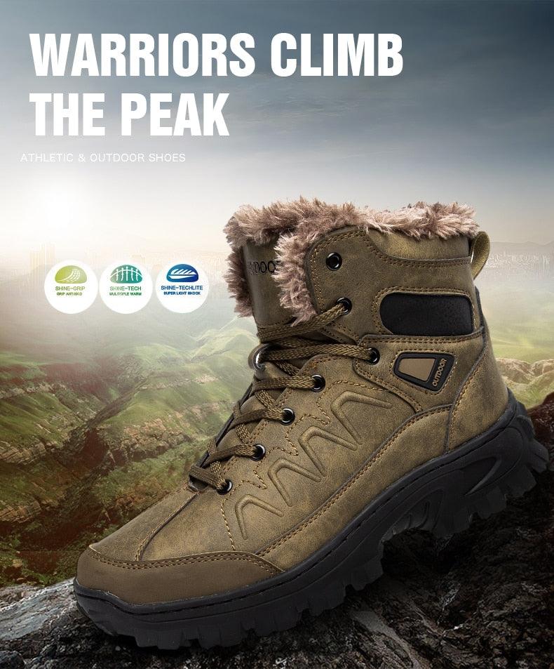Men Waterproof Leather Winter Snow Boots with Warm Fur Lining