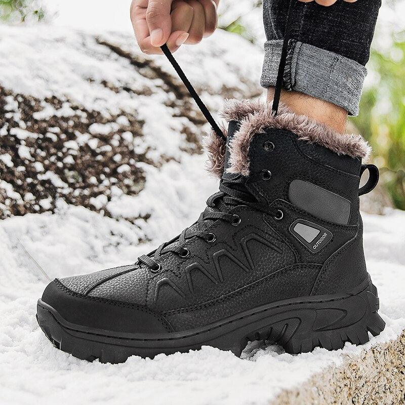 Men Waterproof Leather Winter Snow Boots with Warm Fur Lining