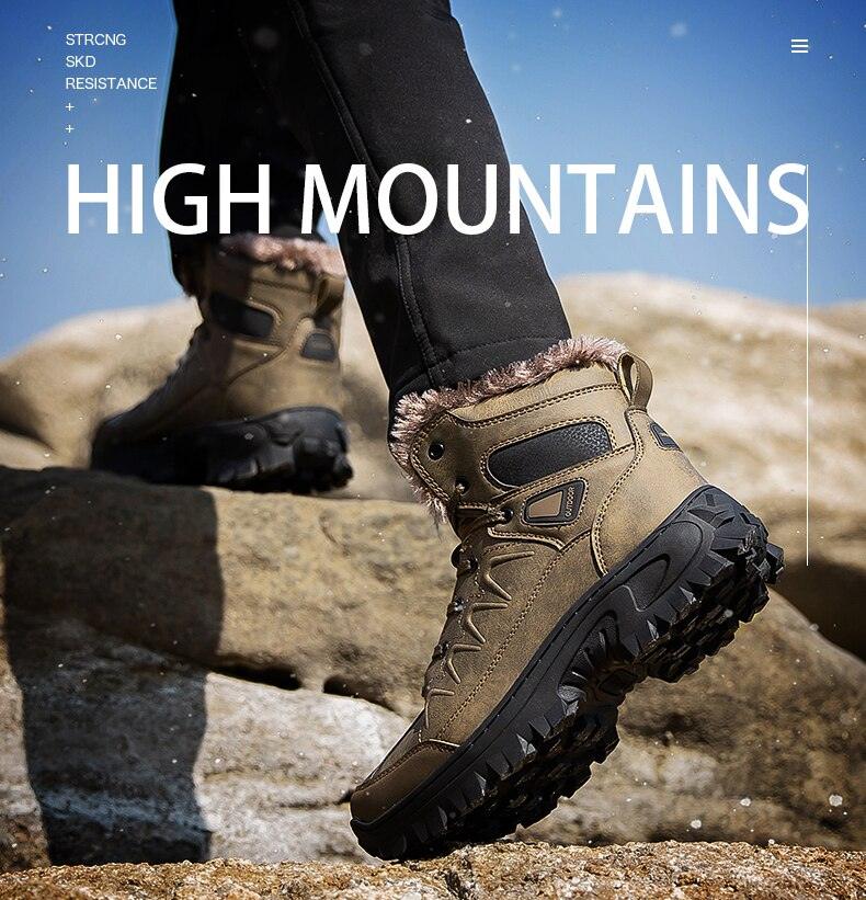 Men Waterproof Leather Winter Snow Boots with Warm Fur Lining