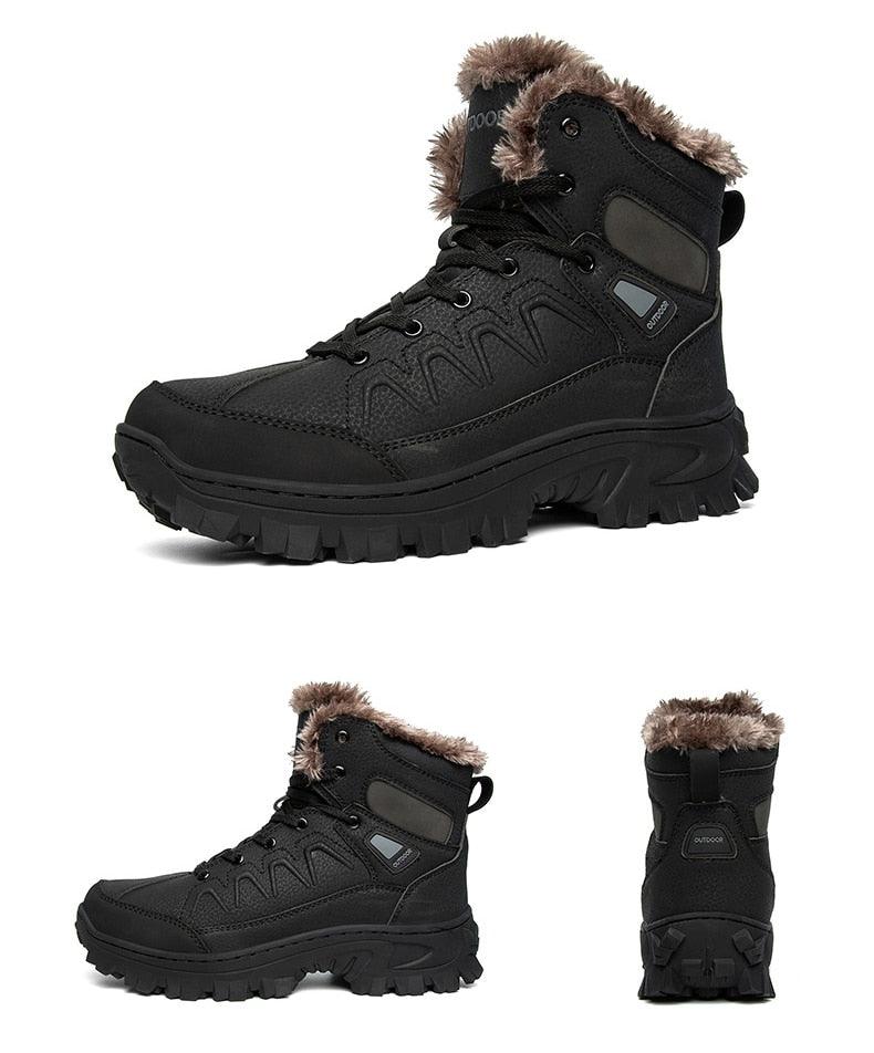 Men Waterproof Leather Winter Snow Boots with Warm Fur Lining