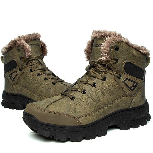 Men Waterproof Leather Winter Snow Boots with Warm Fur Lining