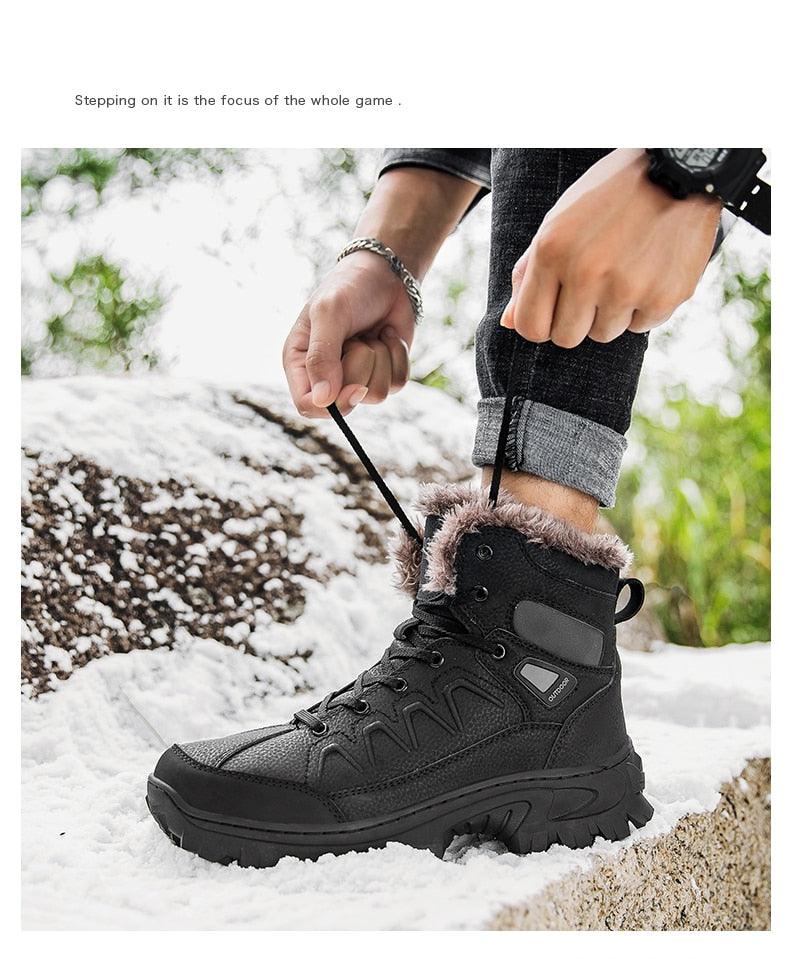 Men Waterproof Leather Winter Snow Boots with Warm Fur Lining