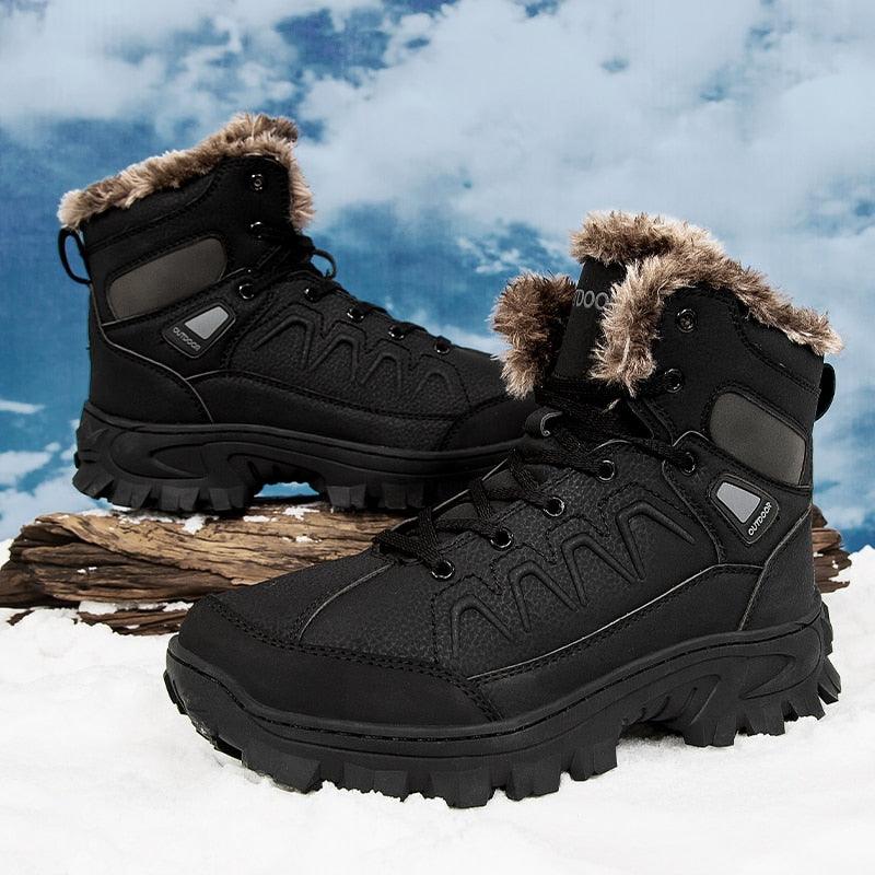 Men Waterproof Leather Winter Snow Boots with Warm Fur Lining
