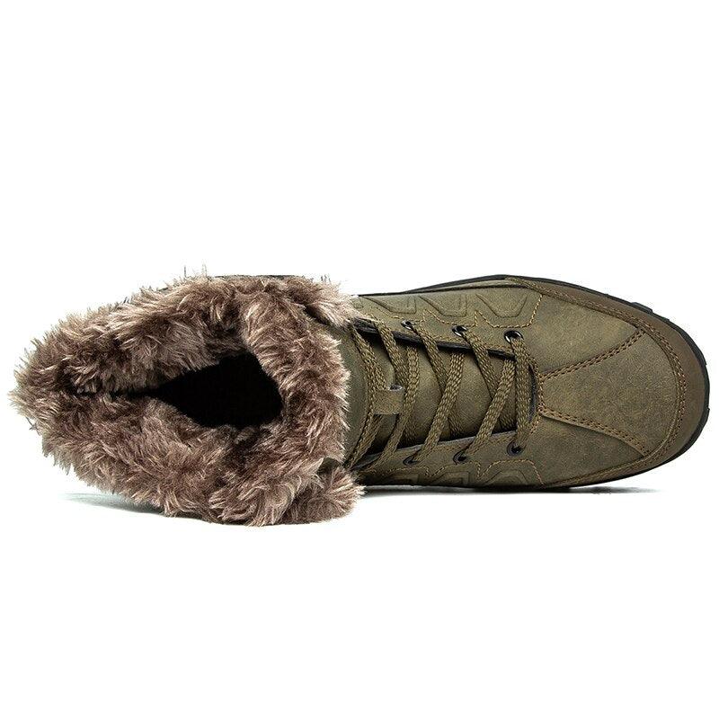 Men Waterproof Leather Winter Snow Boots with Warm Fur Lining