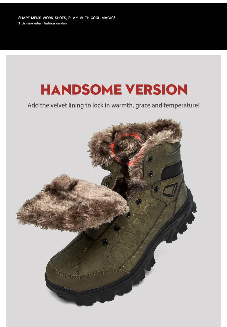 Men Waterproof Leather Winter Snow Boots with Warm Fur Lining
